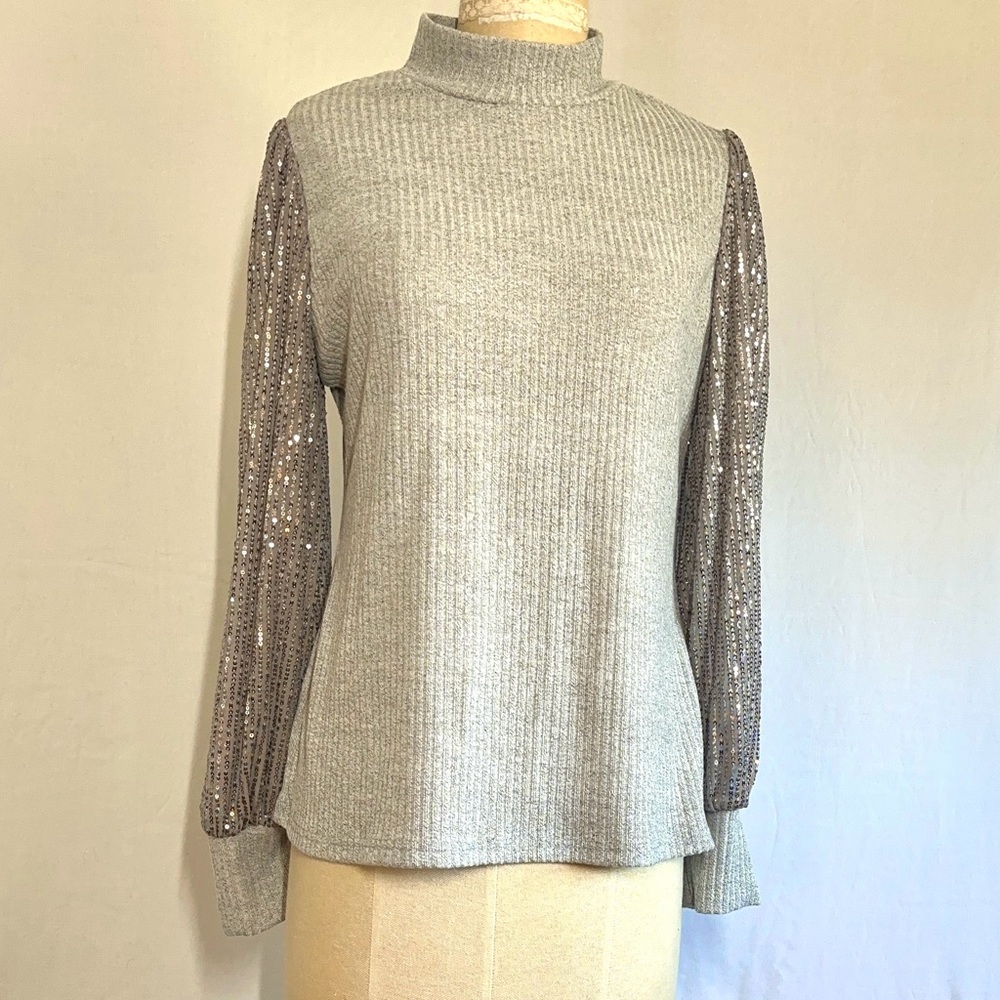 Anna-Kaci Mock Neck Sequin Tops For Women